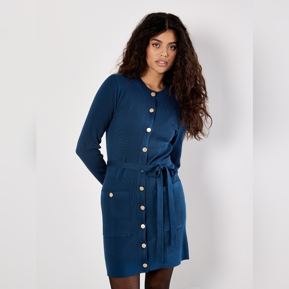 ย Gold Button Rib Mini Dress